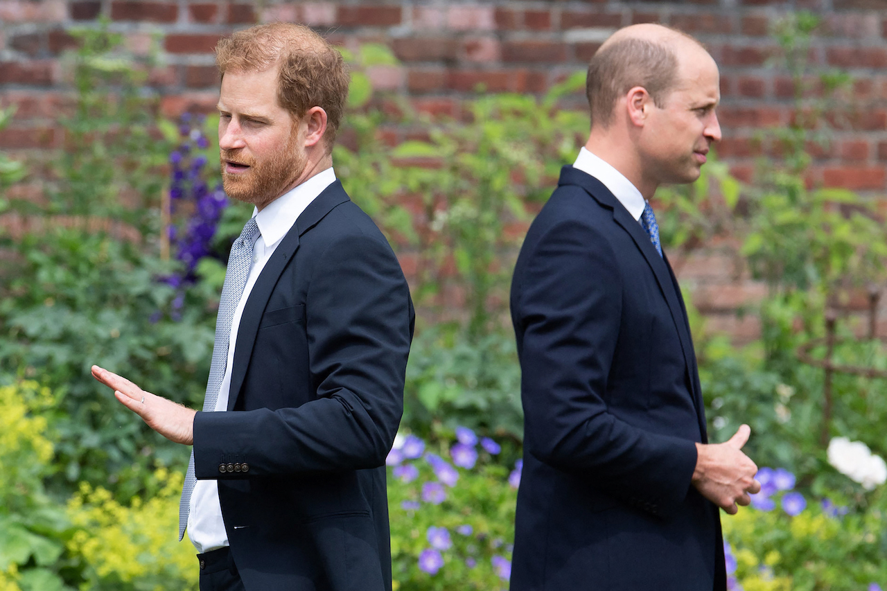 Prince Harry and Prince William attend the unveiling of a statue of their mother, Princess Diana at The Sunken Garden in Kensington Palace, London on July 1, 2021, which would have been her 60th birthday.