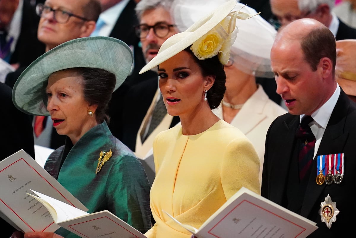 Princess Anne, Kate Middleton, who a body language expert doesn't believe said, 'Wow,' as Prince Harry and Meghan Markle entered the Service of Thanksgiving during Platinum Jubilee weekend in June 2022, and Prince William