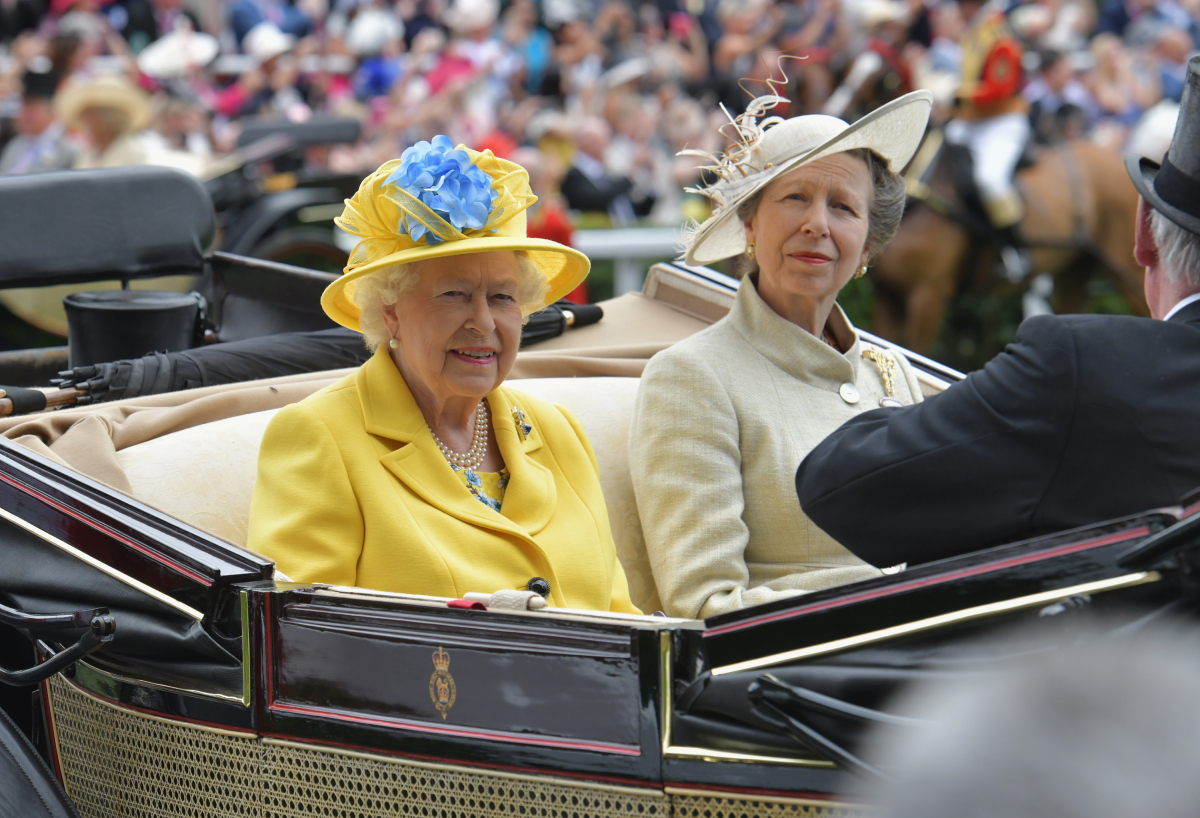 Queen Elizabeth II and Princess Anne, Princess Royal arrive on day 1 of Royal Ascot at Ascot Racecourse on June 19, 2018 in Ascot, England.