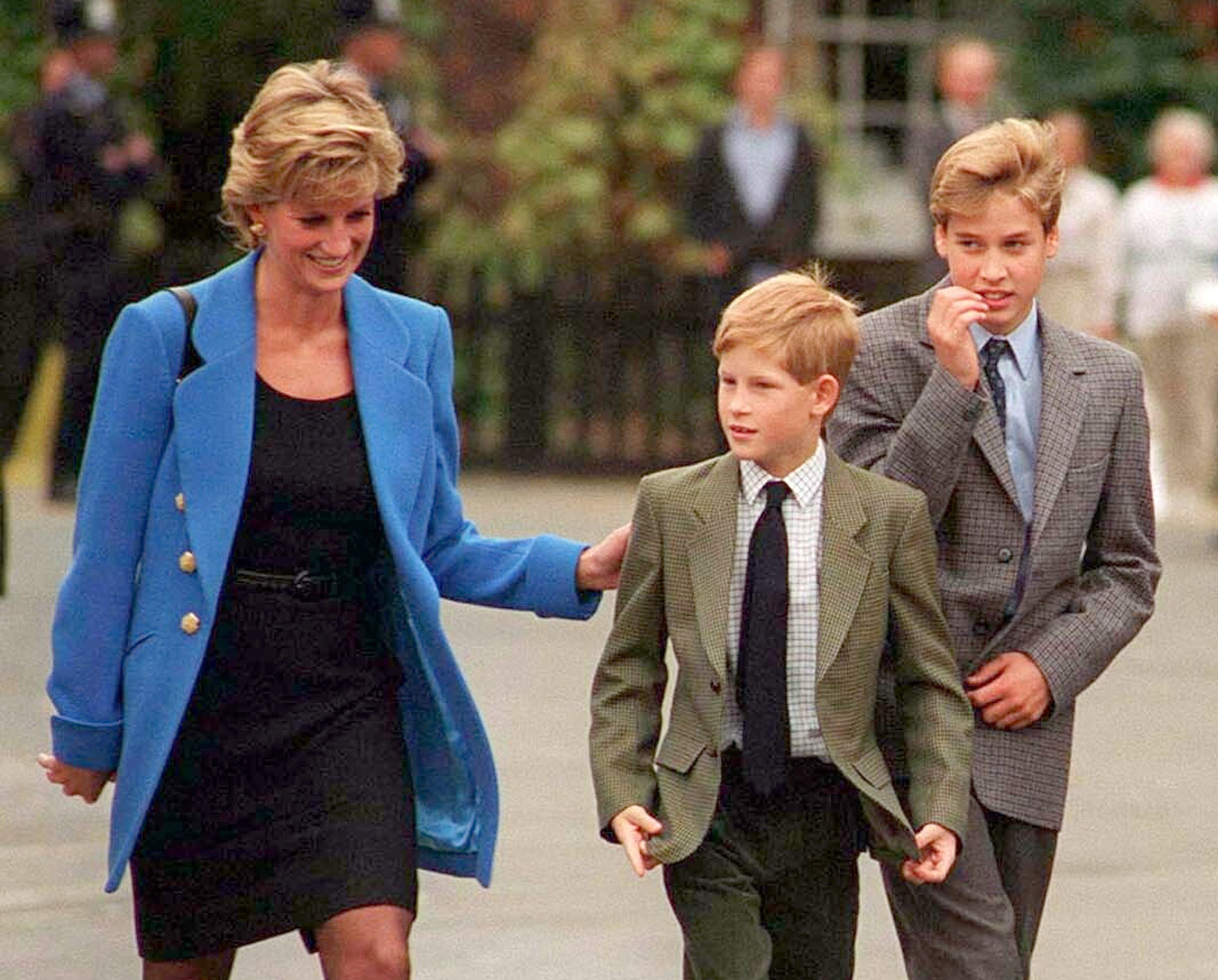 Princess Diana with Prince William and Prince Harry the day the younger prince started Eton