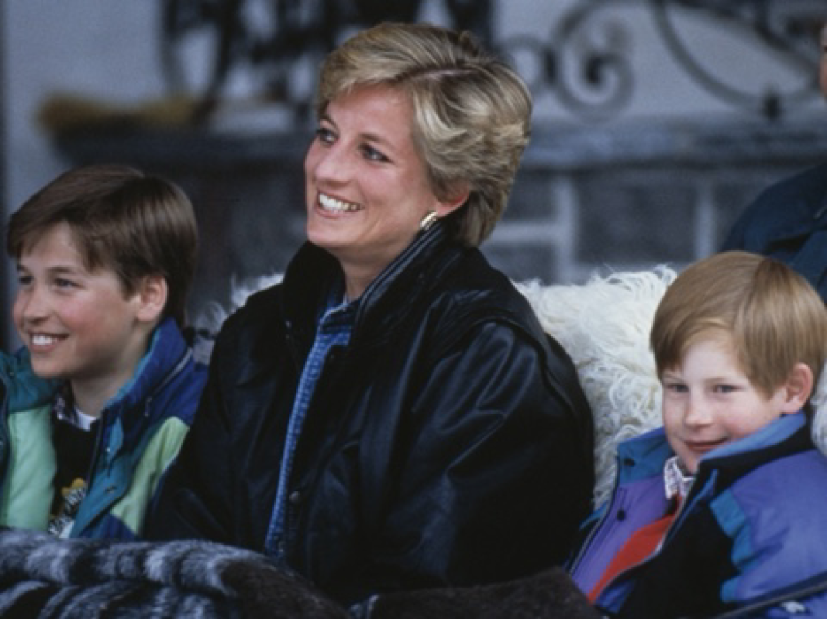 Prince William, Princess Diana, and Prince Harry on a skiing holiday in 1993.