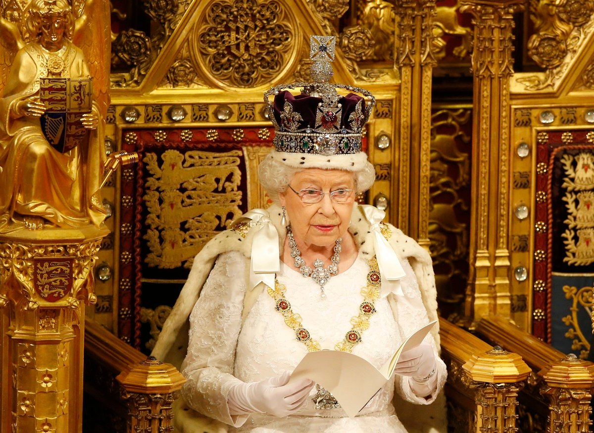 Queen Elizabeth II, of whom many films were made about it, reading the Queen's Speech from the throne during State Opening of Parliament