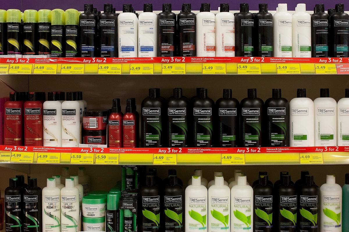 Bottles of TRESemme shampoos and conditioners, produced by Unilever NV, are seen inside a supermarket in Slough, U.K., on Monday, Sept. 3, 2012