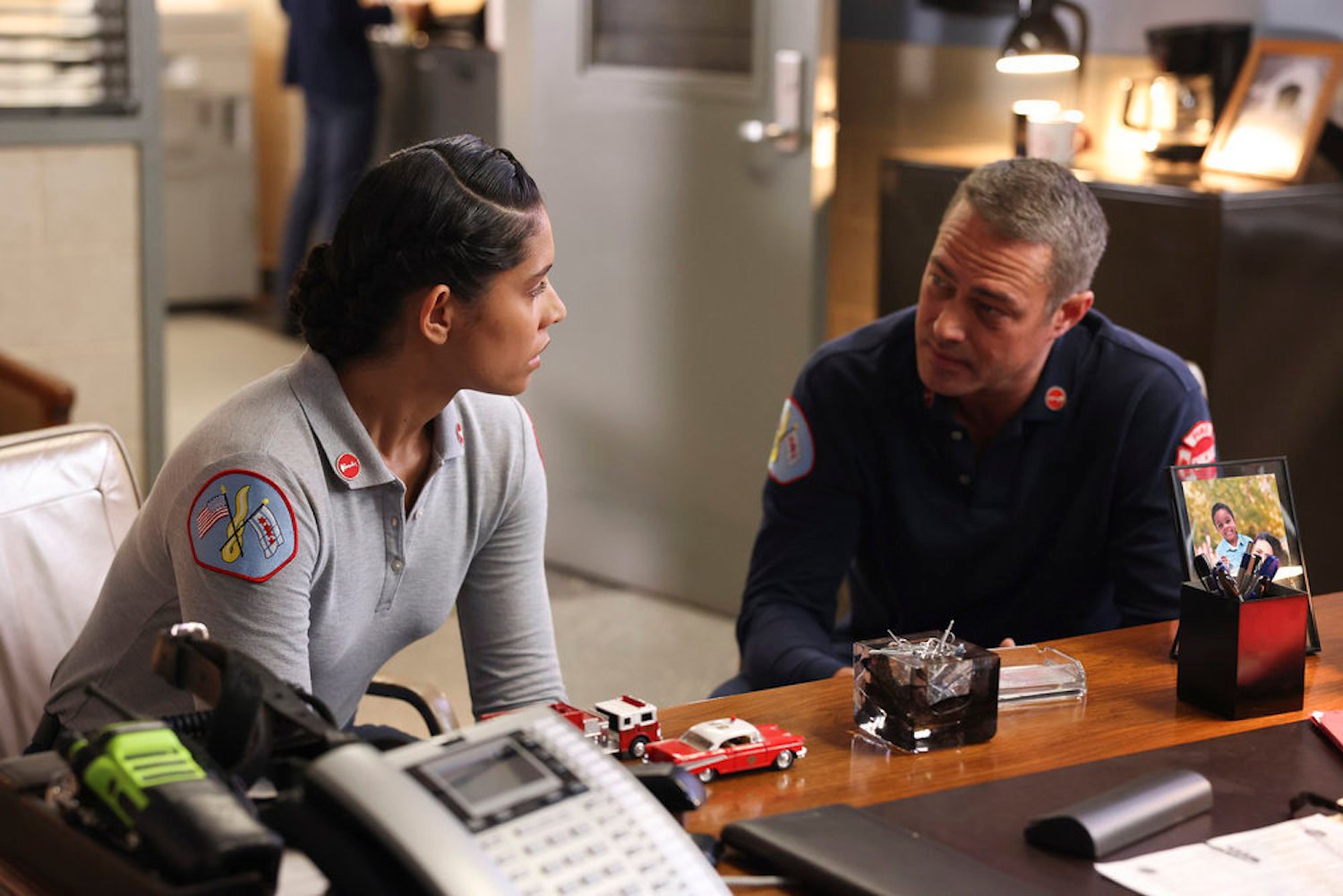 Miranda Rae Mayo as Stella Kidd and Taylor Kinney as Kelly Severide in 'Chicago Fire' Season 11