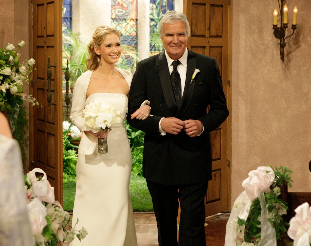 Ashley Jones as Bridget Forrester Marone and John McCook as Eric Forrester on The Bold and the Beautiful
