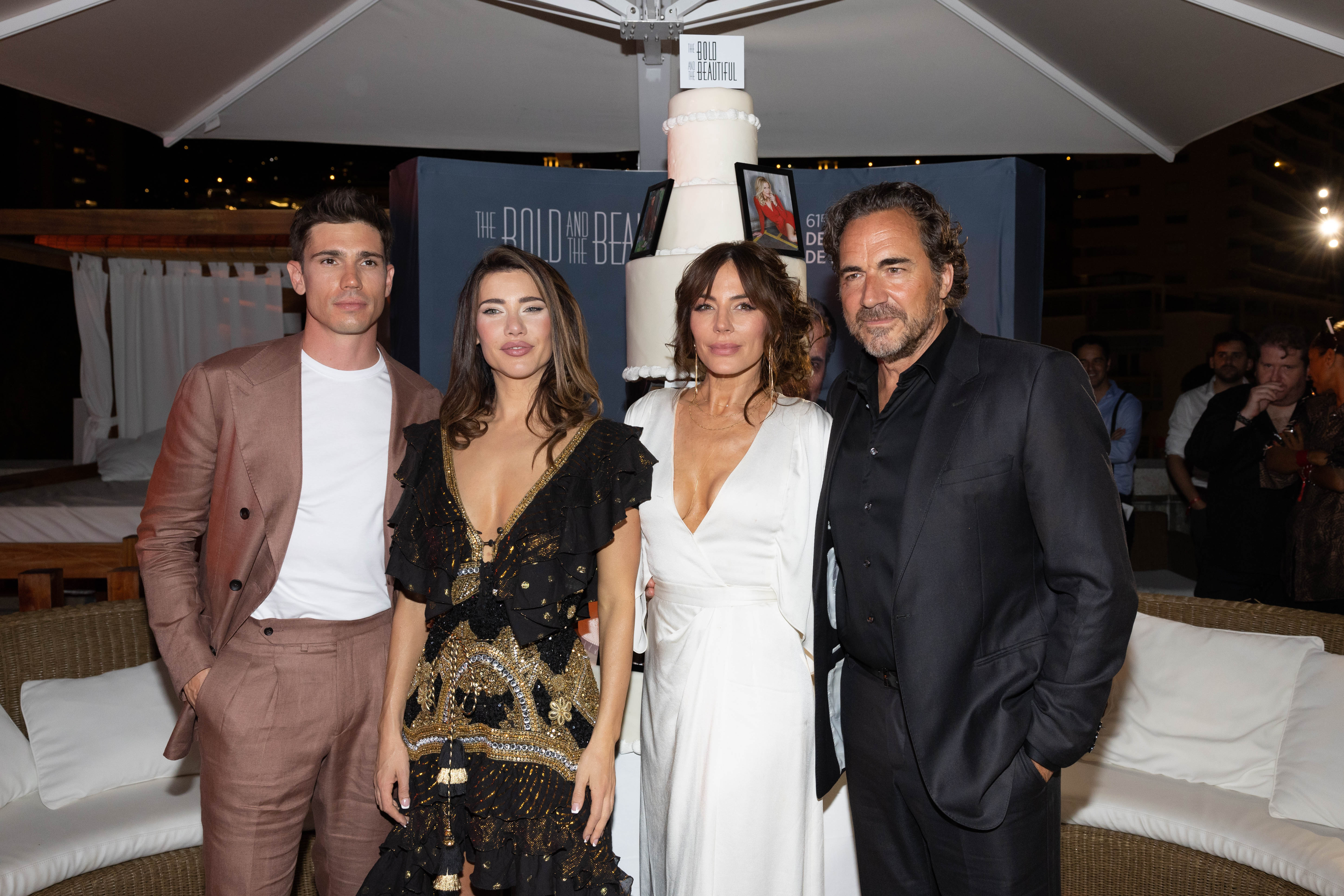 'The Bold and the Beautiful' stars Tanner Novlan, Jacqueline MacInnes Wood, Krista Allen, and Thorsten Kaye posing for a group photo.