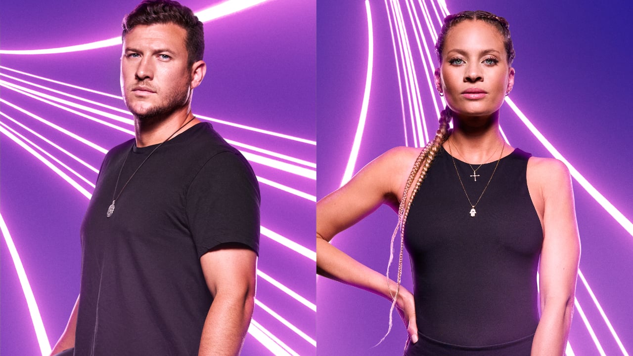 Devin Walker and Amber Borzotra posing for 'The Challenge 38' cast photos