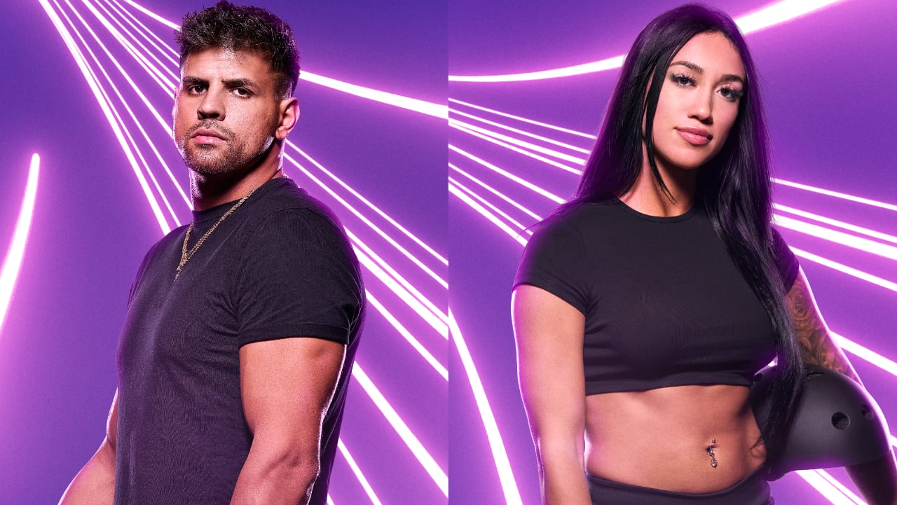 Fessy Shafaat and Moriah Jadea posing for 'The Challenge 38' cast photos