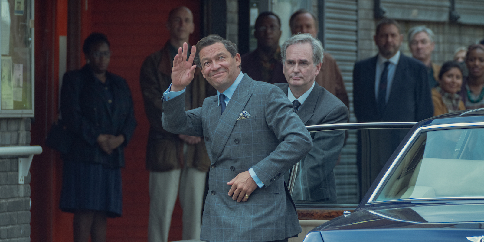'The Crown' Season 5: Prince Charles (Dominic West) waves as he exits a car
