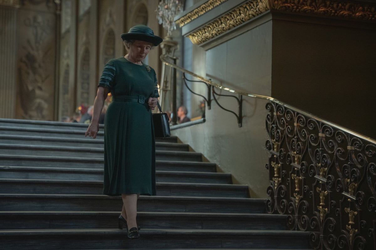 'The Crown' Season 5: Queen Elizabeth (Imelda Staunton) walks down stairs