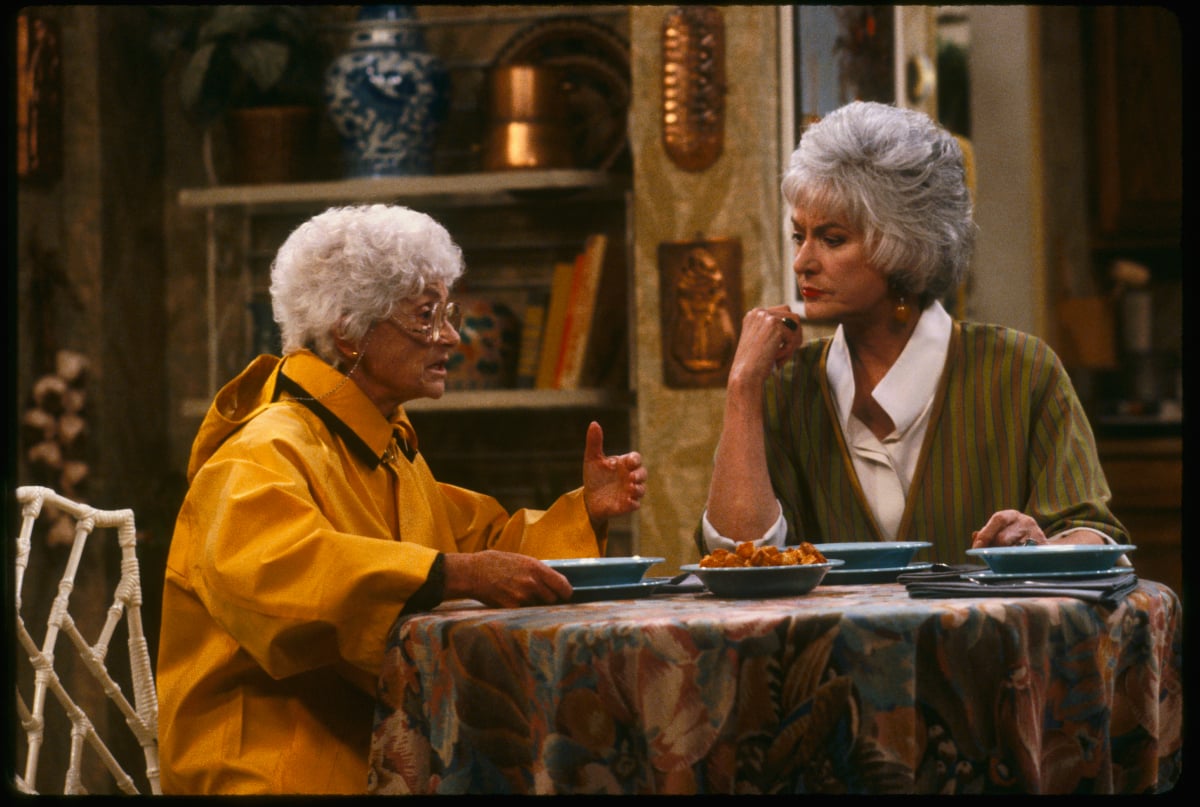 The Golden Girls stars Estelle Getty and Bea Arthur in a production still from the show