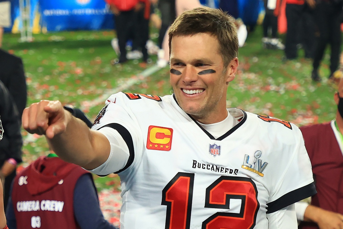 Tom Brady celebrates after defeating the Kansas City Chiefs in Super Bowl LV