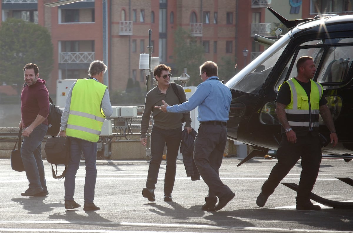 Tom Cruise exiting his helicopter in London