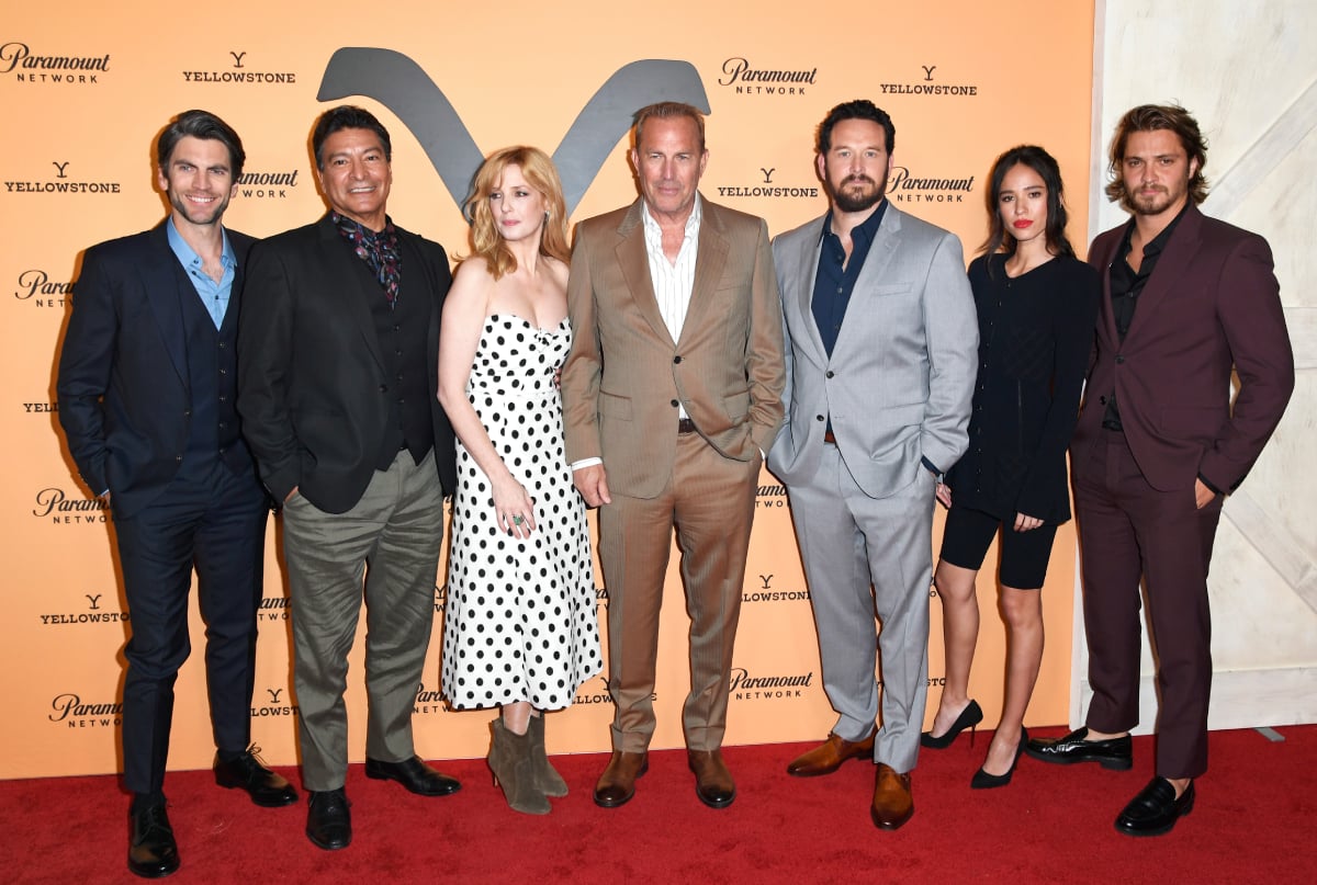 Yellowstone cast Wes Bentley, Gil Birmingham, Kelly Reilly, Kevin Costner, Cole Hauser, Kelsey Chow and Luke Grimes attend Paramount Network's "Yellowstone" Season 2 Premiere Party at Lombardi House on May 30, 2019 in Los Angeles, California.