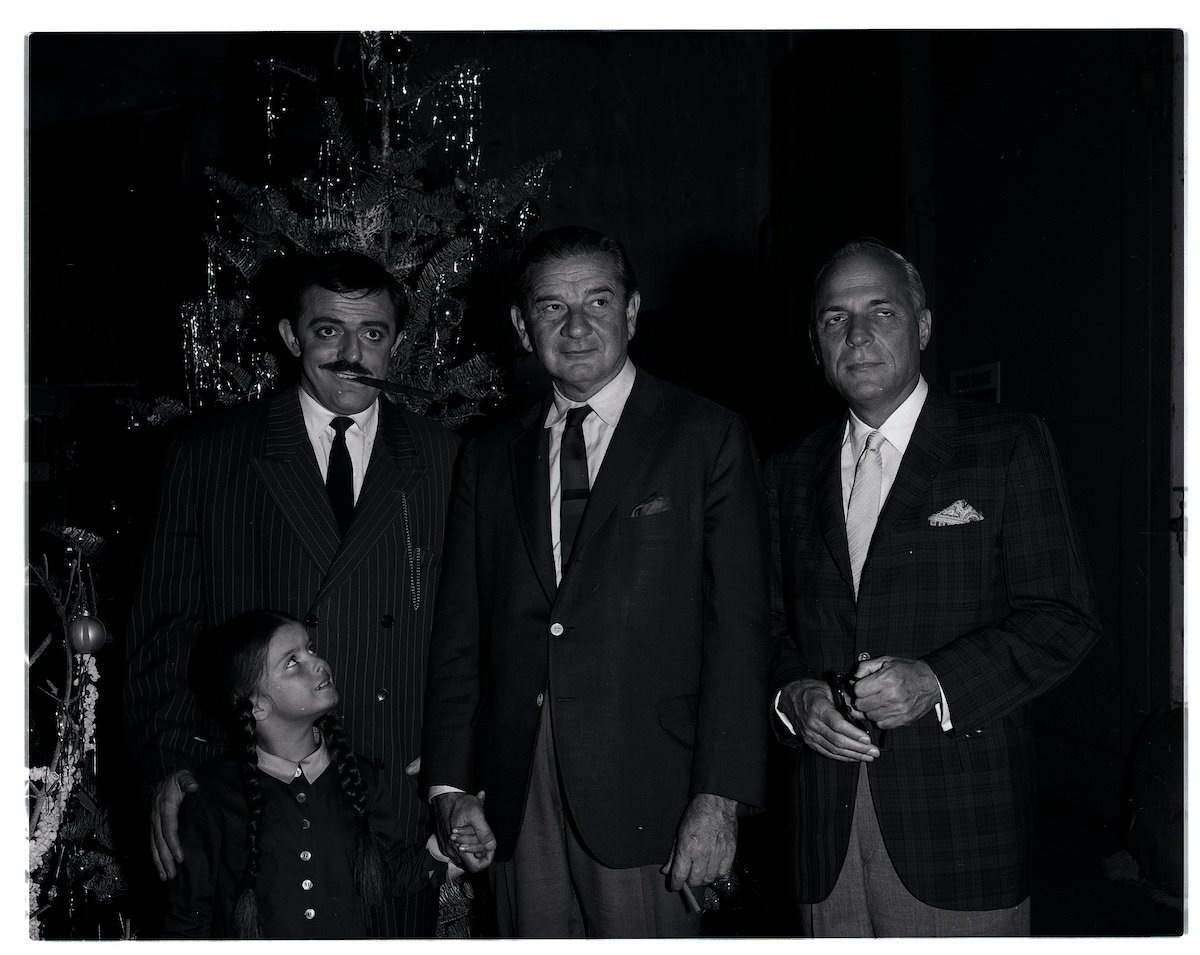 Lisa Loring, John Astin, Charles Addams, and David Levy on the set of 'The Addams Family'