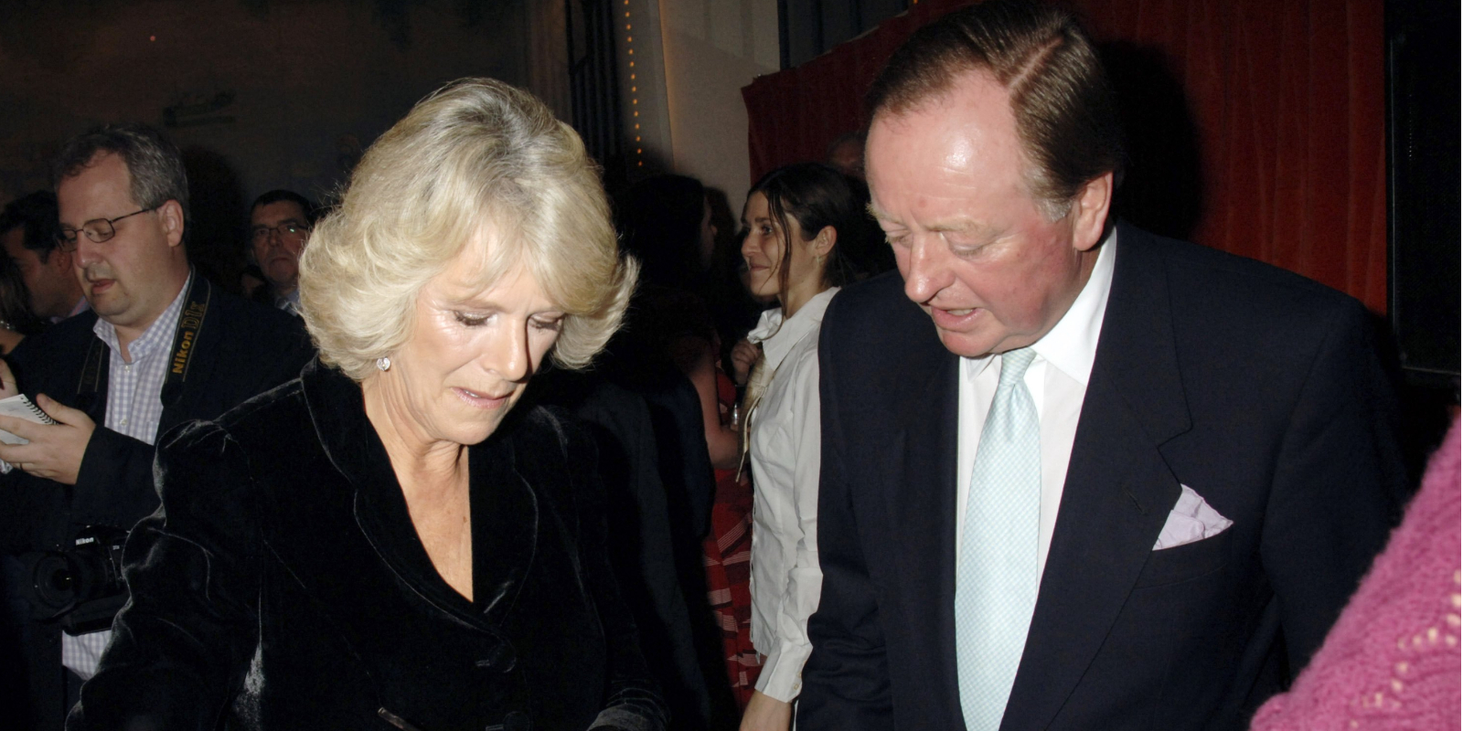 Camilla, Duchess of Cornwall and Andrew Parker Bowles attend the book launch of 'The Year Of Eating Dangerously' by Tom Parker Bowles, at Kensington Place on October 12, 2006.