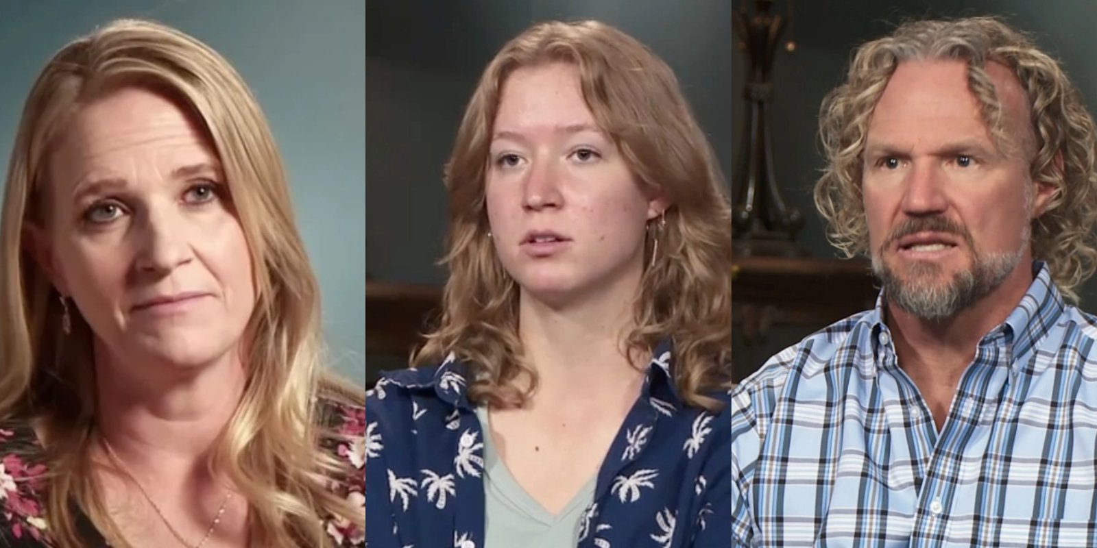 Christine, Gwendlyn and Kody Brown in separate confessionals for the TLC series 'Sister Wives.'