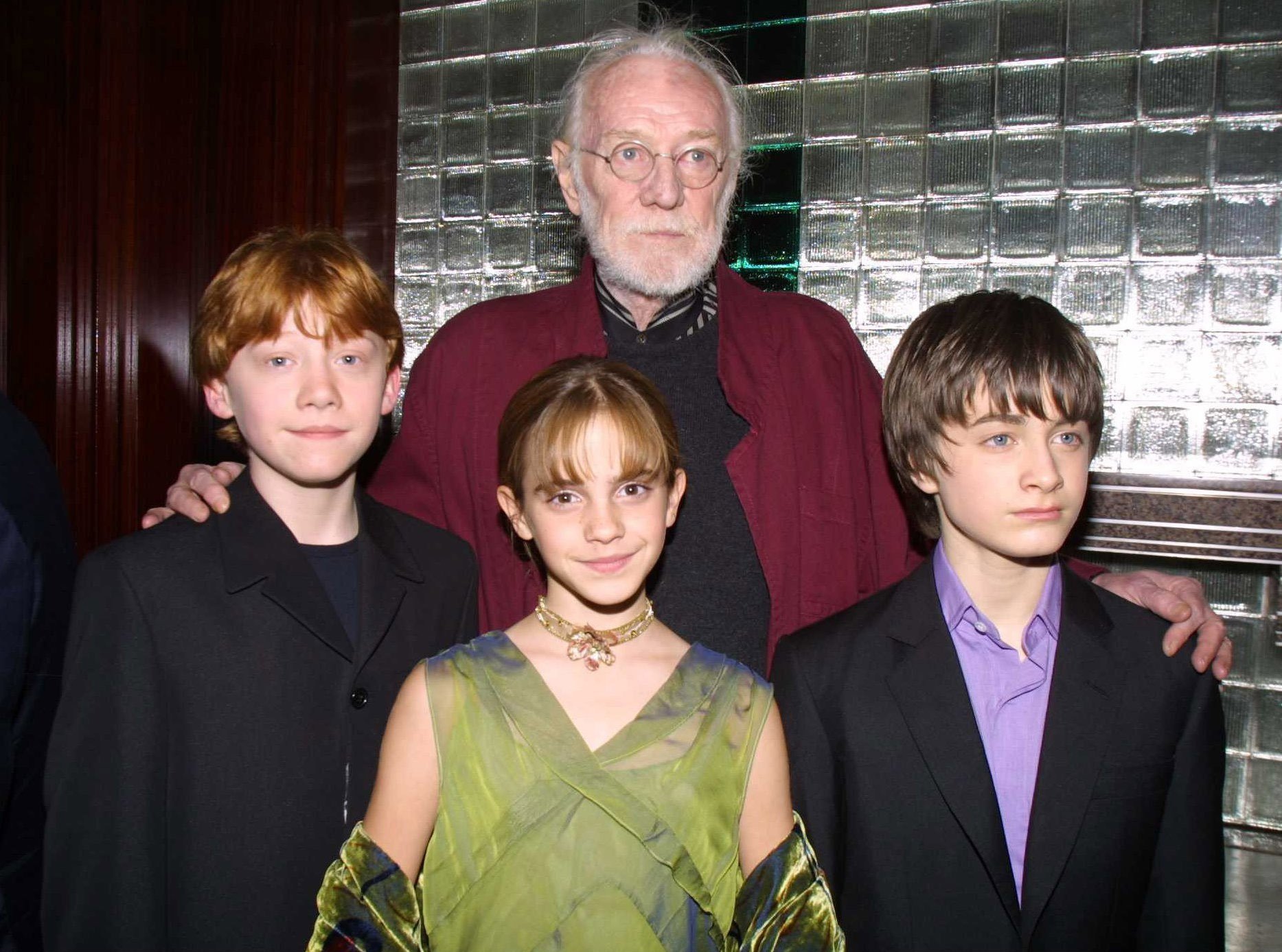 Rupert Grint, Emma Watson, Daniel Radcliffe, and Richard Harris, who's 'drunken nights' inspired Radcliffe's drinking