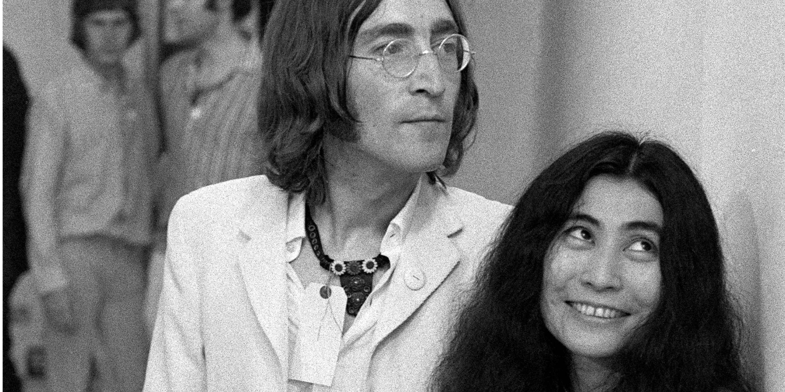 John Lennon and Yoko Ono at the opening of John's You Are Here exhibition at the Robert Fraser Gallery, Mayfair.