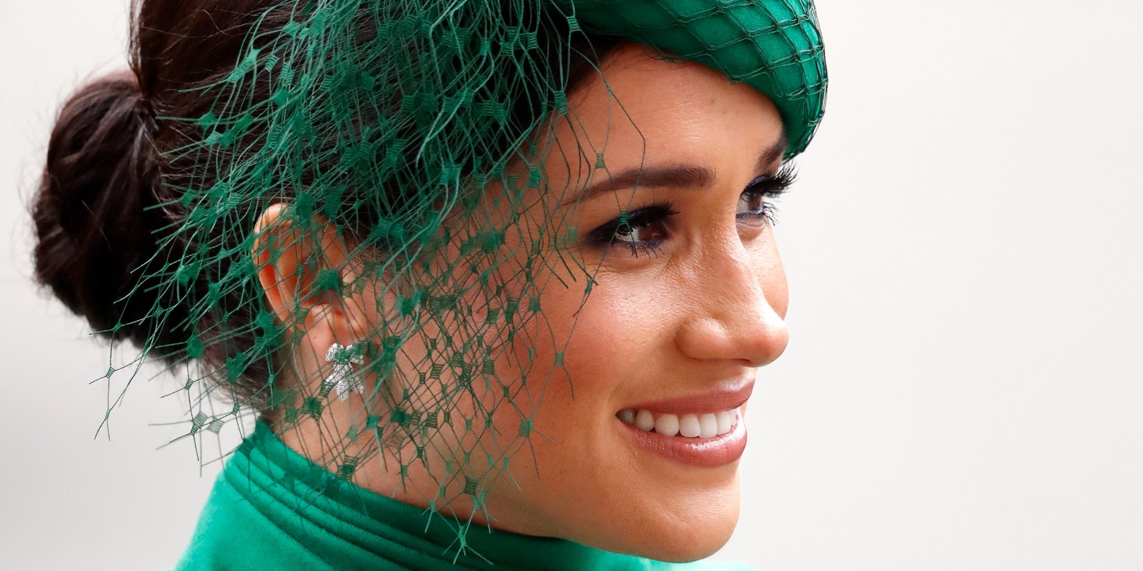 Meghan Markle wears a green hat and dress to Commonwealth day in 2020.