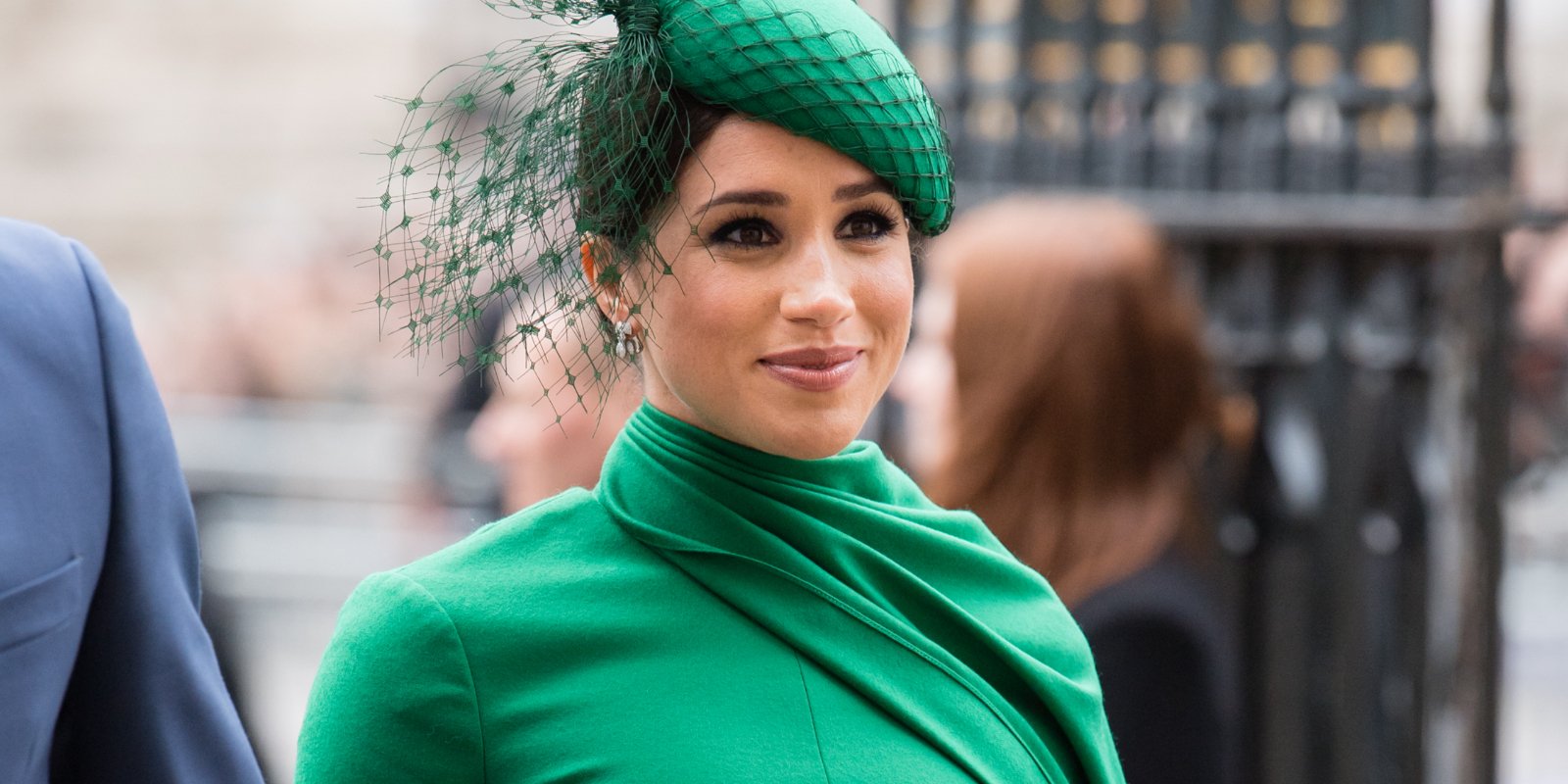 Meghan Markle wears a green ensemble to a royal family event in 2020.