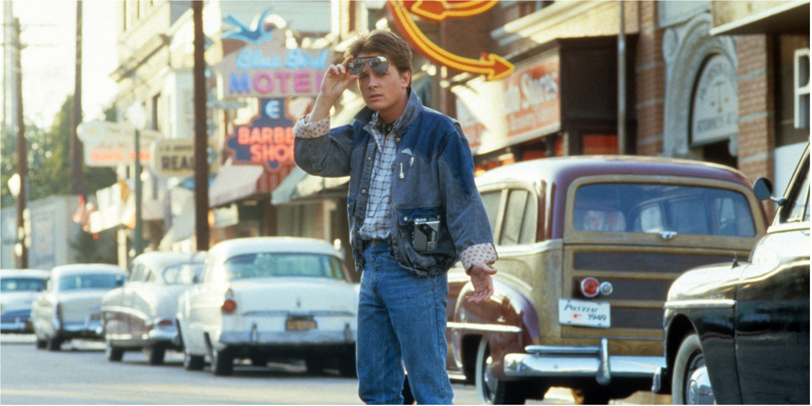 Michael J. Fox on the set of 'Back to the Future' in 1985.