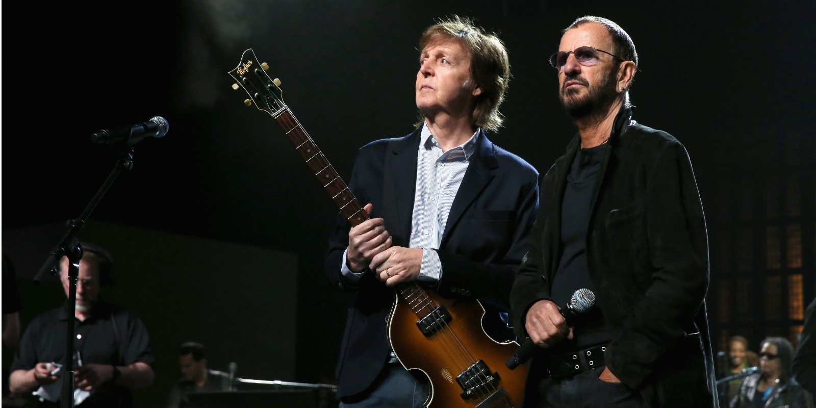 Paul McCartney and Ringo Starr pose for a photograph at the Rock and Roll Hall of Fame Induction Ceremony in 2015.