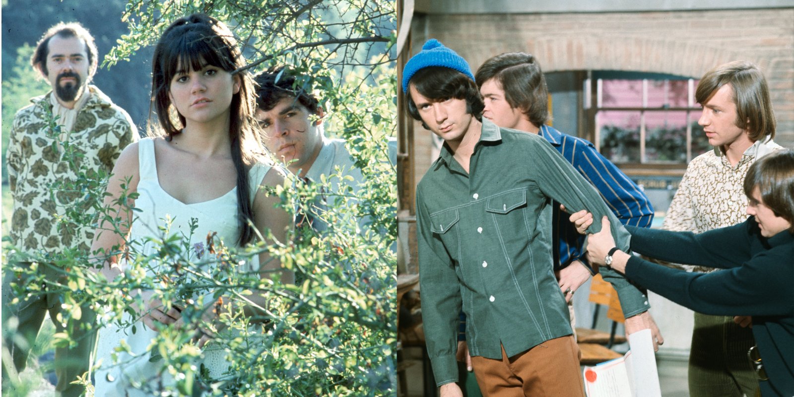 The Stone Poneys and The Monkees in side by side photographs.