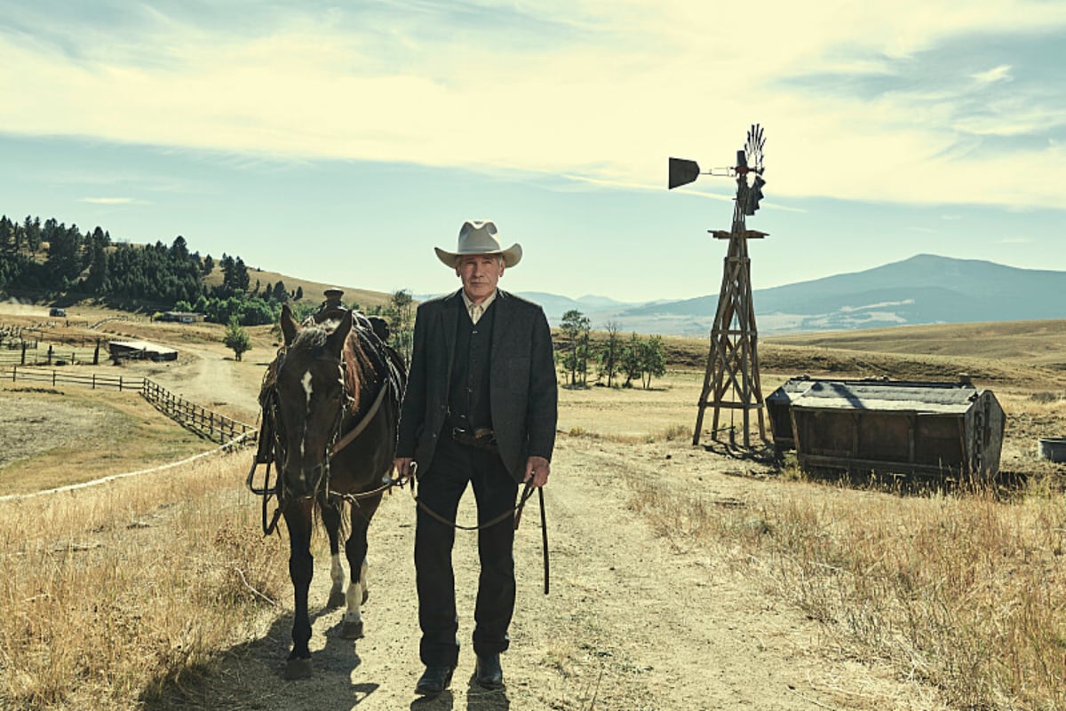 In 1923 the Great Depression in Montana had already begun. Jacob Dutton leads a horse across his ranch.