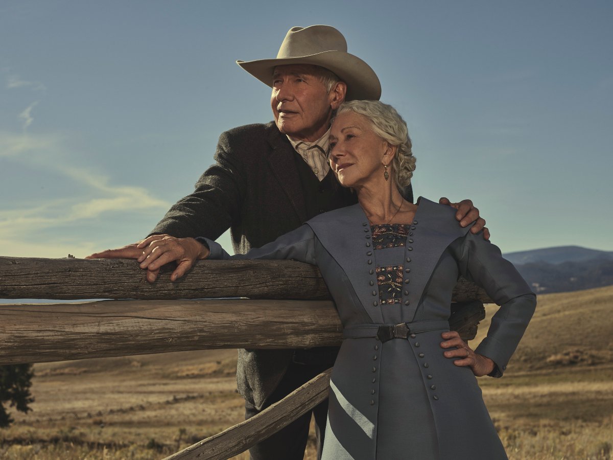 Harrison Ford as Jacob Dutton and Helen Mirren as Cara Dutton in 1923