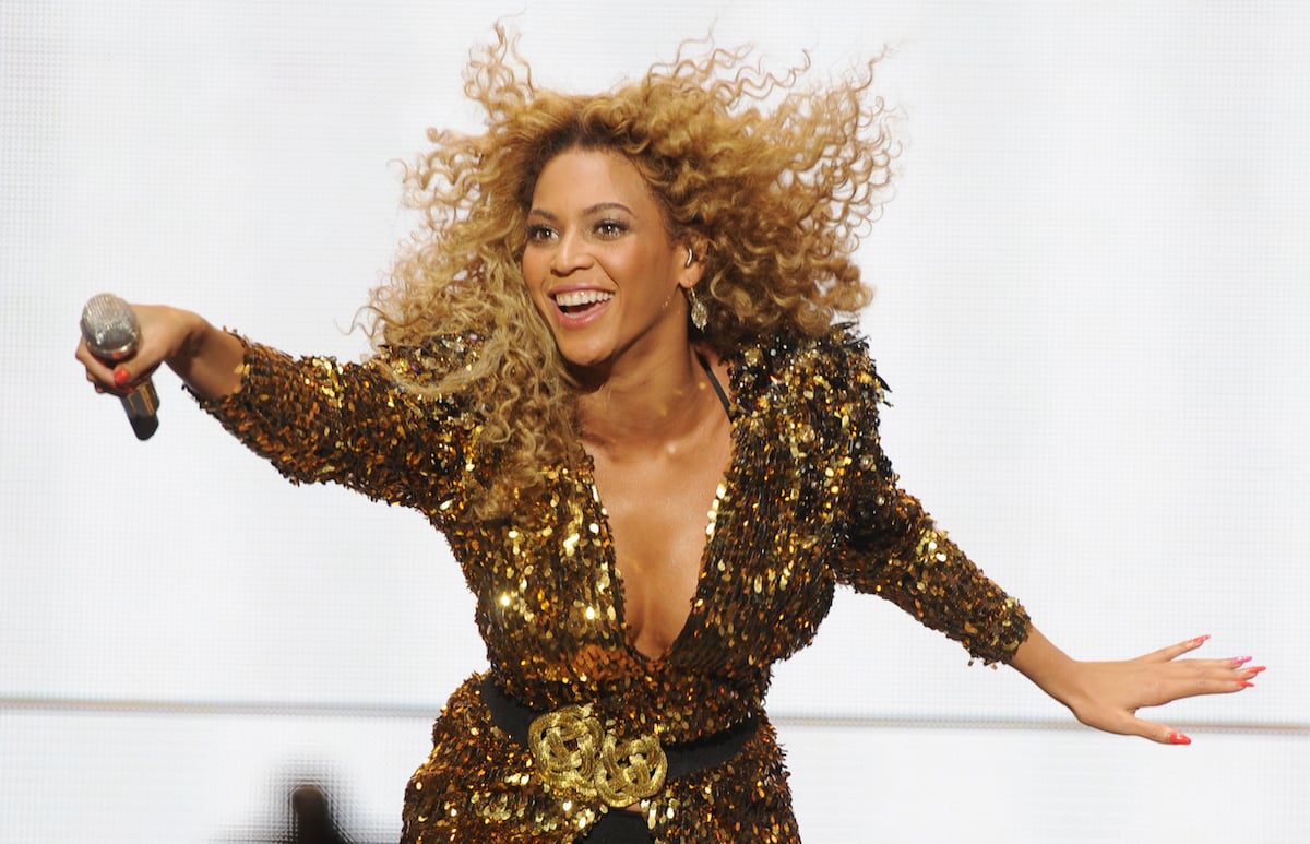 Headline performer Beyoncé sings to the crowd at The Glastonbury Festival in 2011