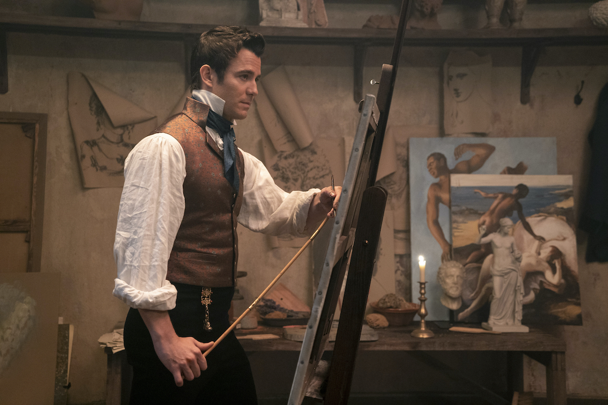 'Bridgerton' actor Luke Thompson as Benedict Bridgerton standing at an easel