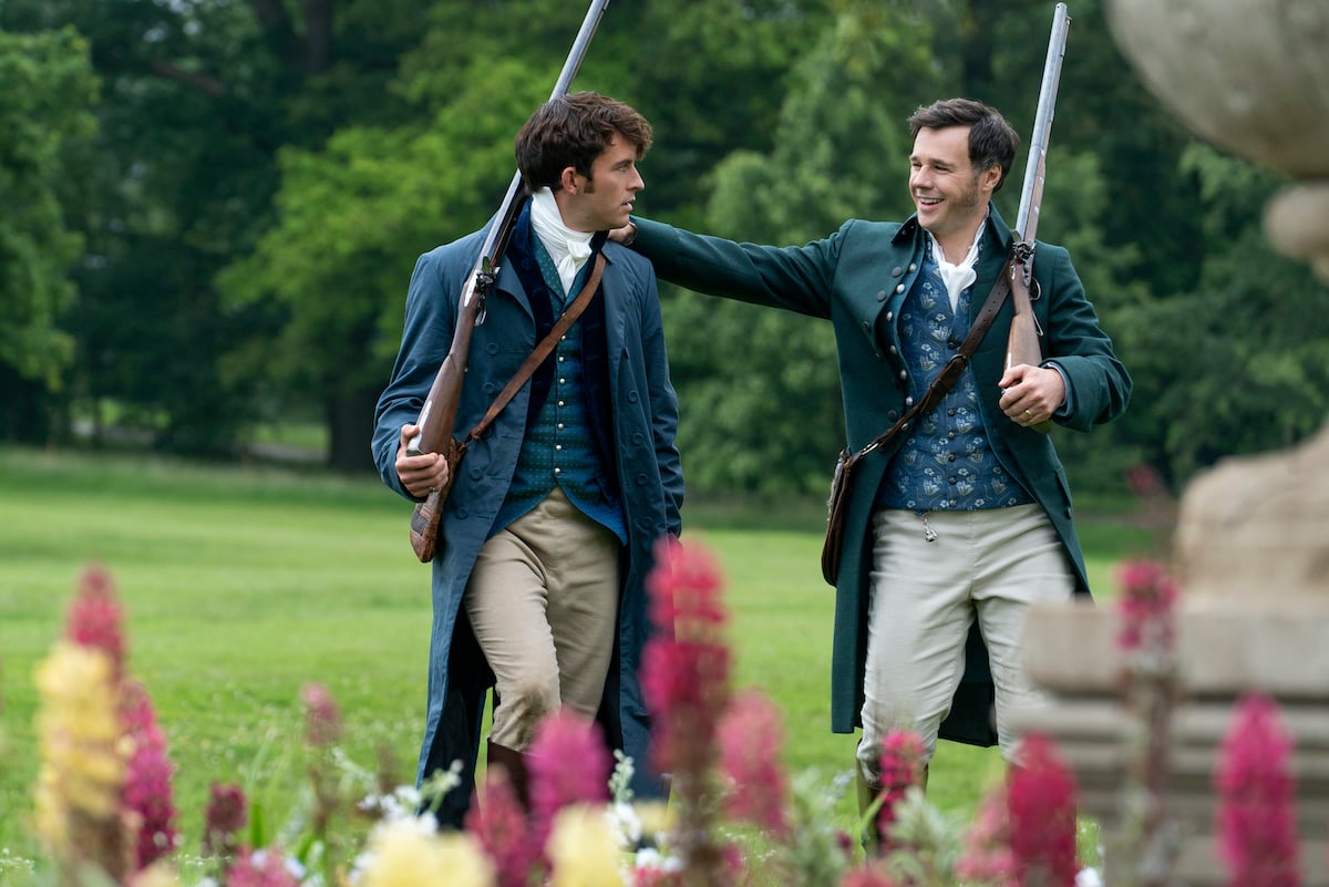 'Bridgerton' actors Jonathan Bailey as Anthony Bridgerton and Rupert Evans as Edmund Bridgerton in episode 203