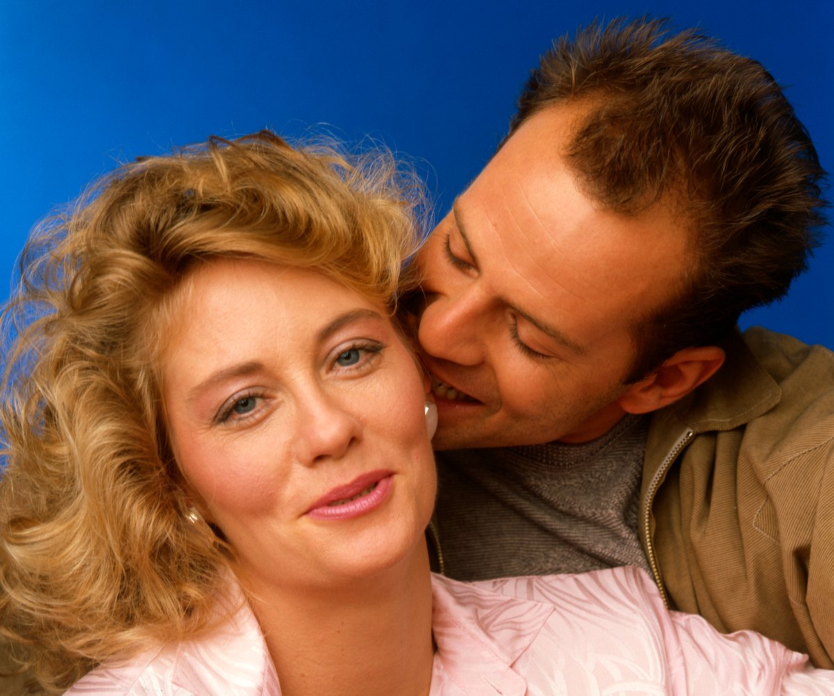 Cybill Shepherd and Bruce Willis pose together for Moonlighting promo photos