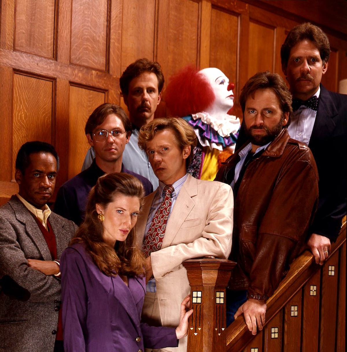 Cast of the 1990 adaptation of 'It' standing on a staircase