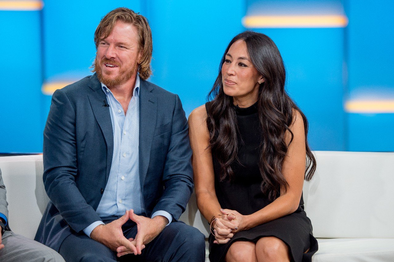 Chip and Joanna Gaines sit on the couch and do an interview for the Today show.