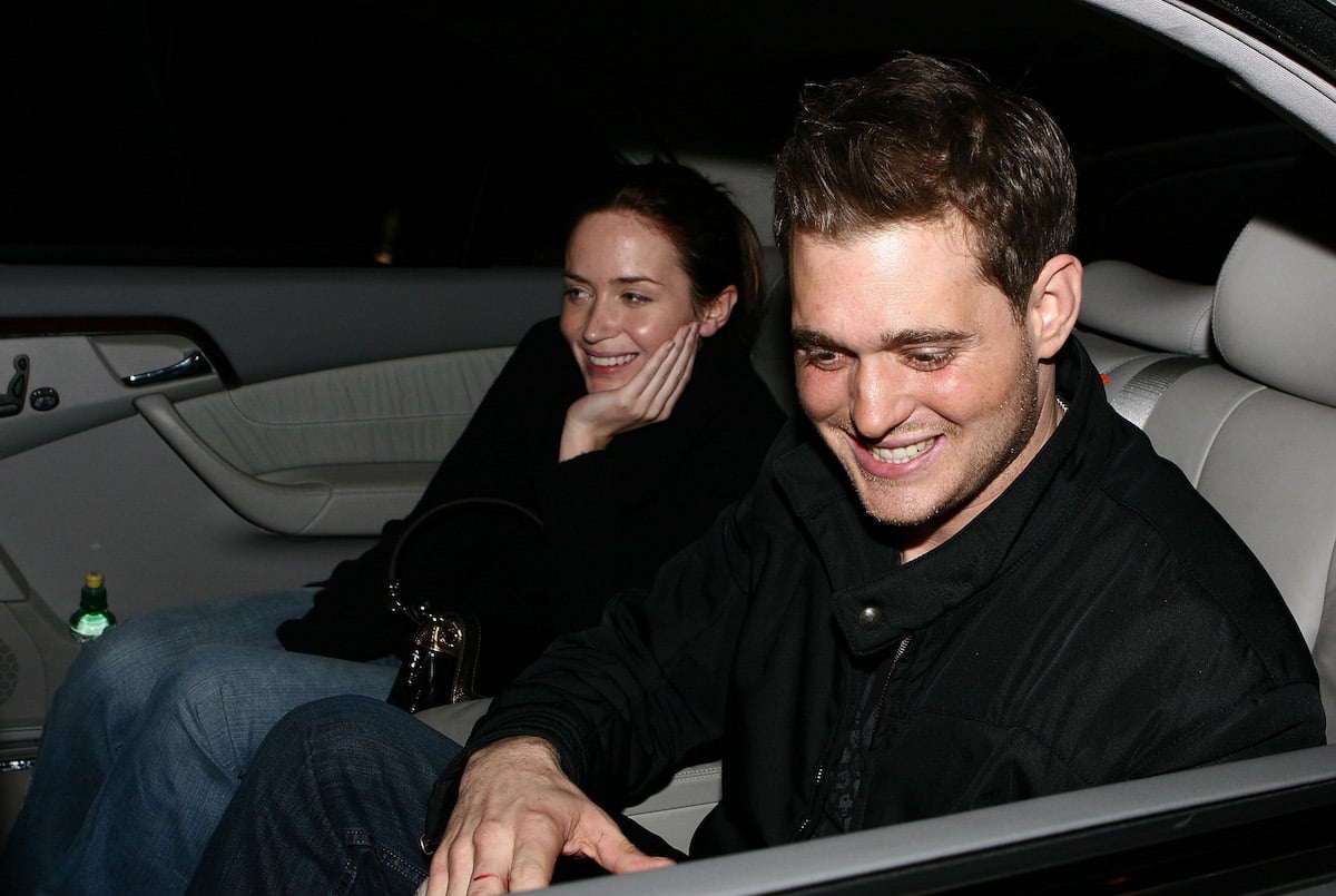 Then-couple Emily Blunt and Michael Buble are photographed in their car as they leave the Late Late Show in 2007