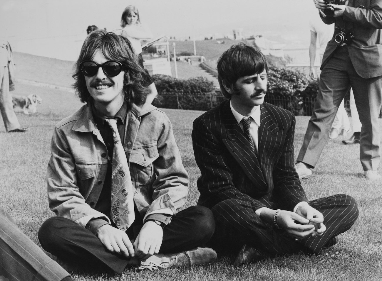 George Harrison with Ringo Starr during the filming of 'Magical Mystery Tour' in 1967.