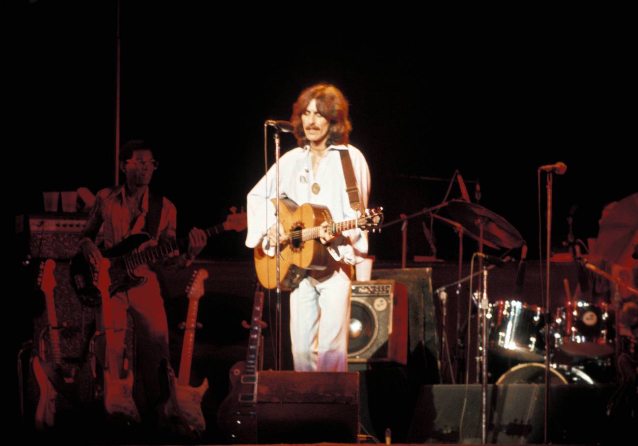 George Harrison performing during his 1974 Dark Horse tour.