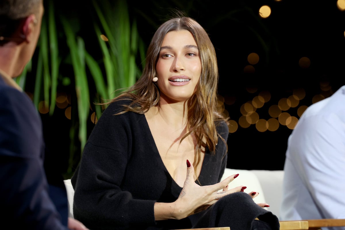 Model Hailey Bieber speaks onstage during The Wall Street Journal's WSJ Tech Live Conference