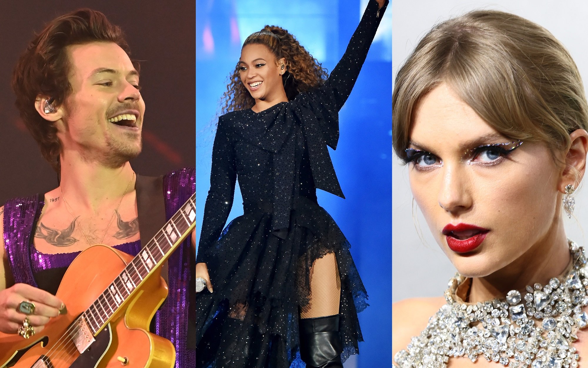 A joined photo of Harry Styles, Beyoncé, and Taylor Swift