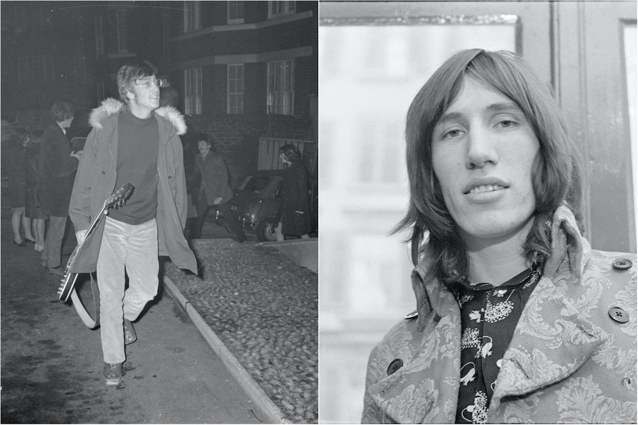 John Lennon carries his guitar into Abbey Road Studios in 1966; Pink Floyd's Roger Waters in 1968.