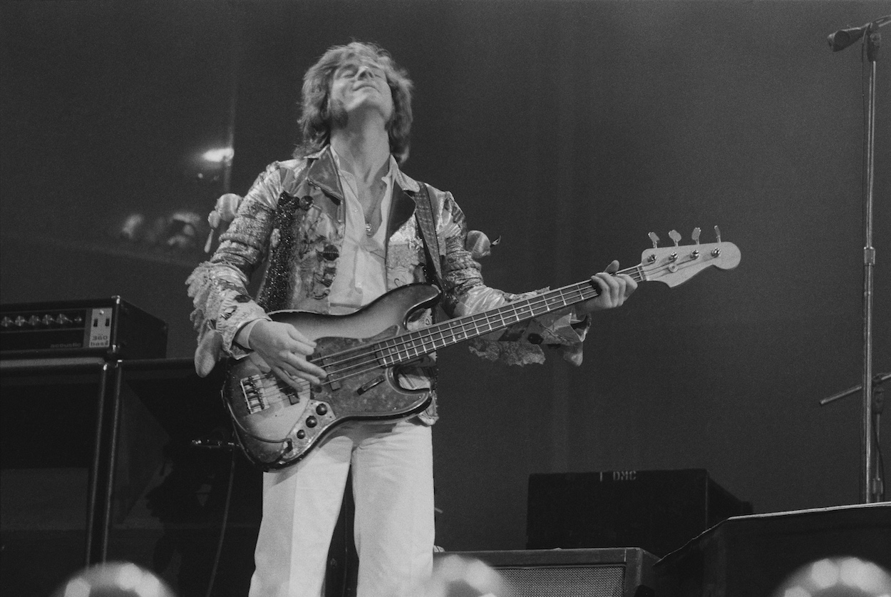 John Paul Jones, who recalls early 'Stairway to Heaven' performances differently from Jimmy Page, performs with Led Zeppelin in 1975.