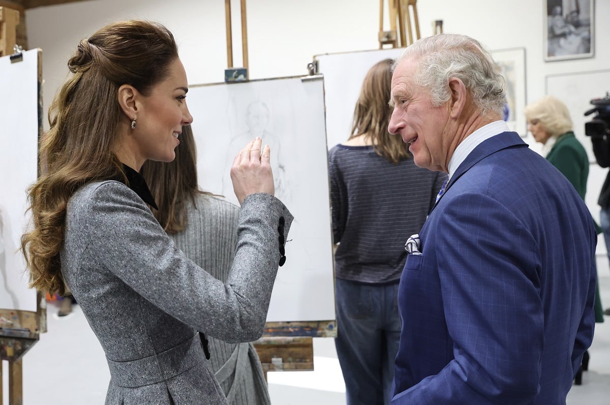 Kate Middleton and King Charles III meet students who practice life-drawing during their visit to The Prince's Foundation training site