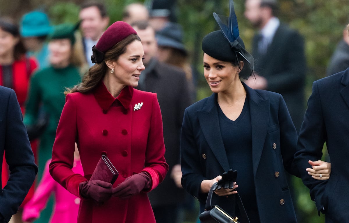 Kate Middleton and Meghan Markle, who didn't want to 'play ball' with Kate Middleton on Christmas Day 2018 during the royal family's walk to Christmas, according to a body language expert, speak as they walk to church