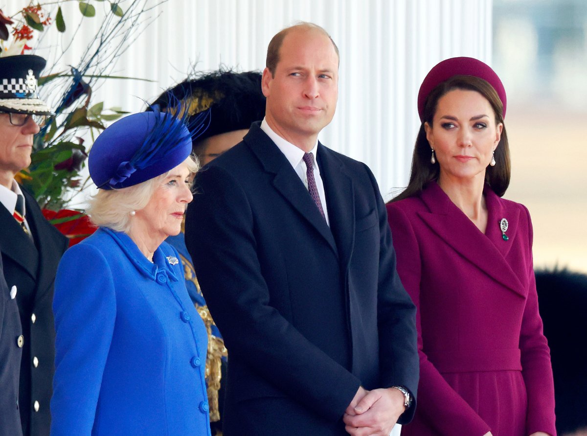 Camilla, Queen Consort, Prince William, Prince of Wales and Kate Middleton, Princess of Wales attend the Ceremonial Welcome at Horse Guards Parade for President Cyril Ramaphosa on day 1 of his State Visit to the United Kingdom on November 22, 2022 in London, England