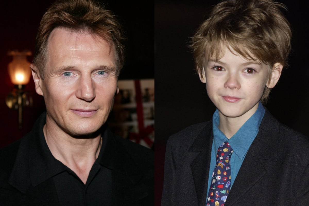 A Love Actually deleted scene includes the pictured actors, Liam Neeson and Thomas Brodie-Sangster.