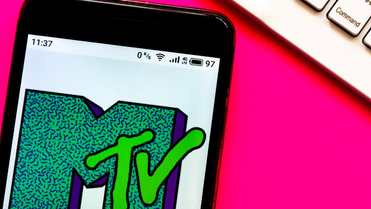 MTV logo displayed on a smartphone