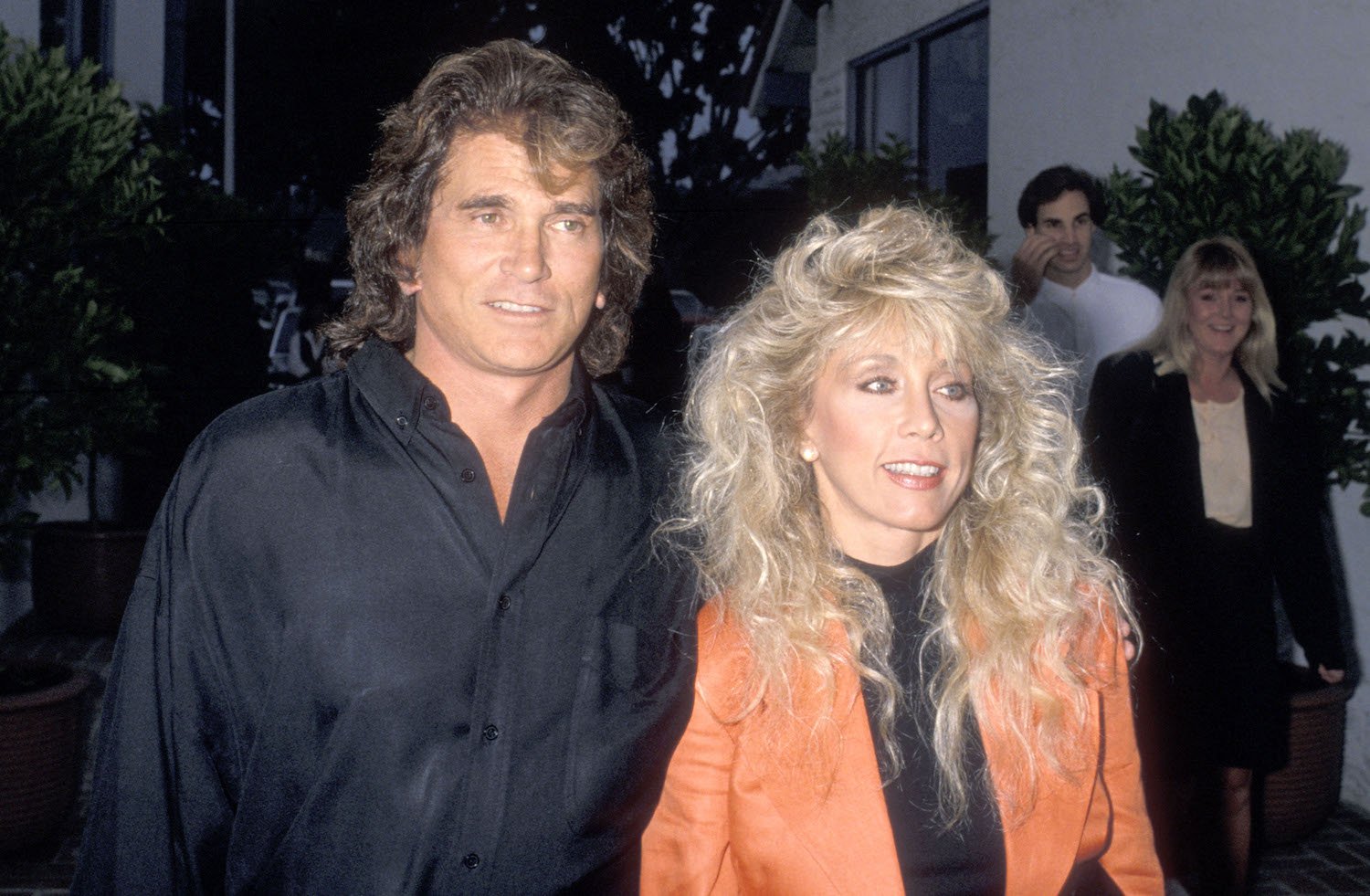 'Bonanza' star Michael Landon and wife Cindy Landon walking next to each other