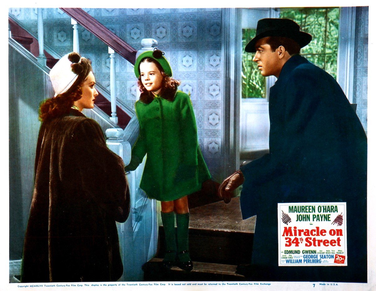 Maureen O'Hara, John Payne, and Natalie Wood film a scene for Miracle On 34th Street